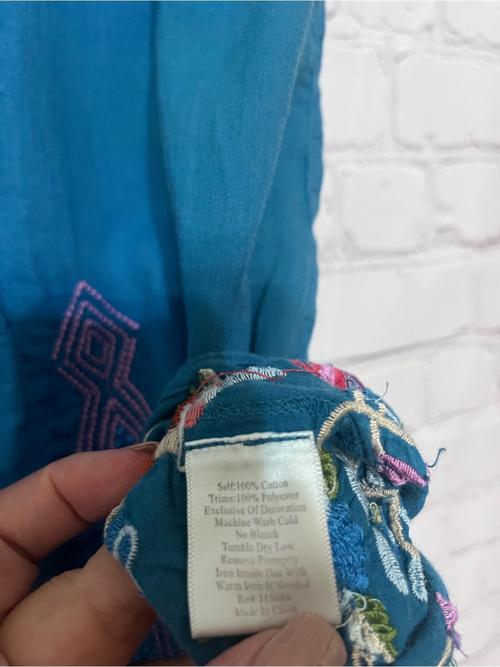 Johnny Was 3J Workshop Blouse Embroidered Boho Tunic Top Blue Size Medium DESC - Picture 11 of 12